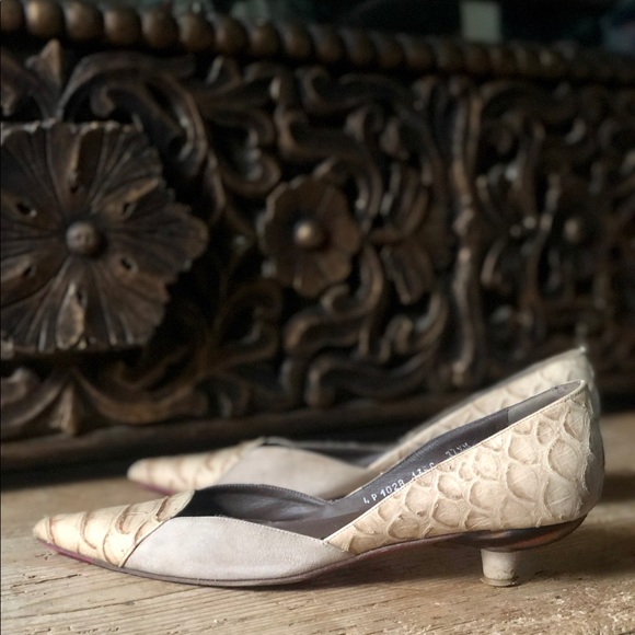 Emanuel Ungaro Python Suede Wood Kitten Heel 7.5